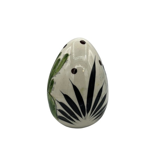 Mexican Pottery Handpainted & Glazed Egg Tonala Style Yellow Birds Cactus 6” Egg - Picture 5 of 9